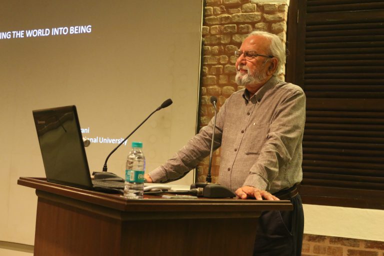 Gulammohammed Sheikh speaking at the book launch of At Home in the World: The Art and Life of Gulammohammed Sheikh (edited by Chaitanya Sambrani), Mumbai, March 2019