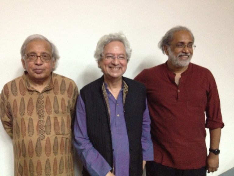 (Left to right) Ashok Vajpeyi, Kumar Shahani, Ashish Rajadhyaksha at the book launch of Kumar Shahani: The Shock of Desire and other essays (edited by Ashish Rajadhyaksha), Delhi, September 2015