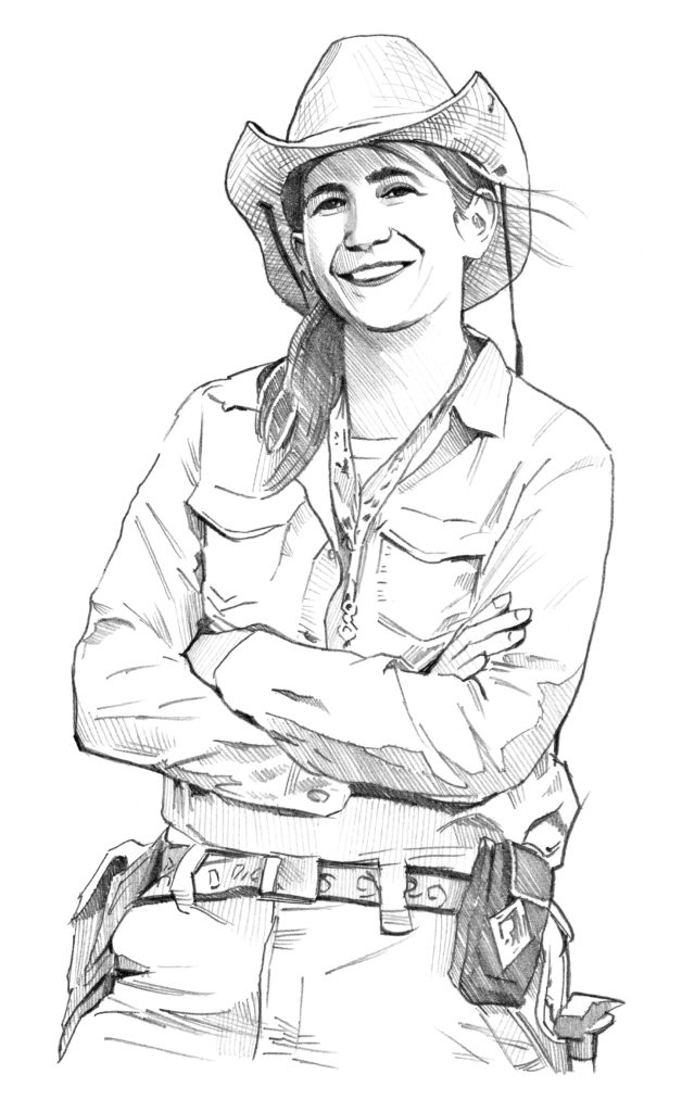 Black and white sketch of Ellen Currano