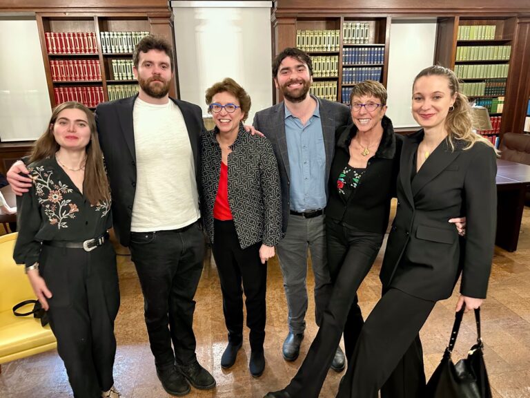 A group photo in a library